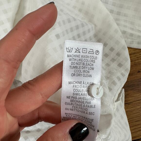 Adrianna Papell White Checkered Sheer V-Neck Blouse - Picture 6 of 7